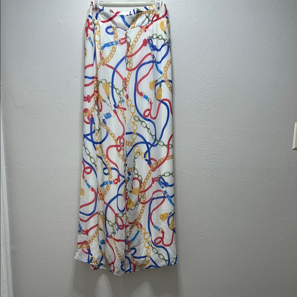 Miss Avenue Colorful Chain Print Wide Leg Pants